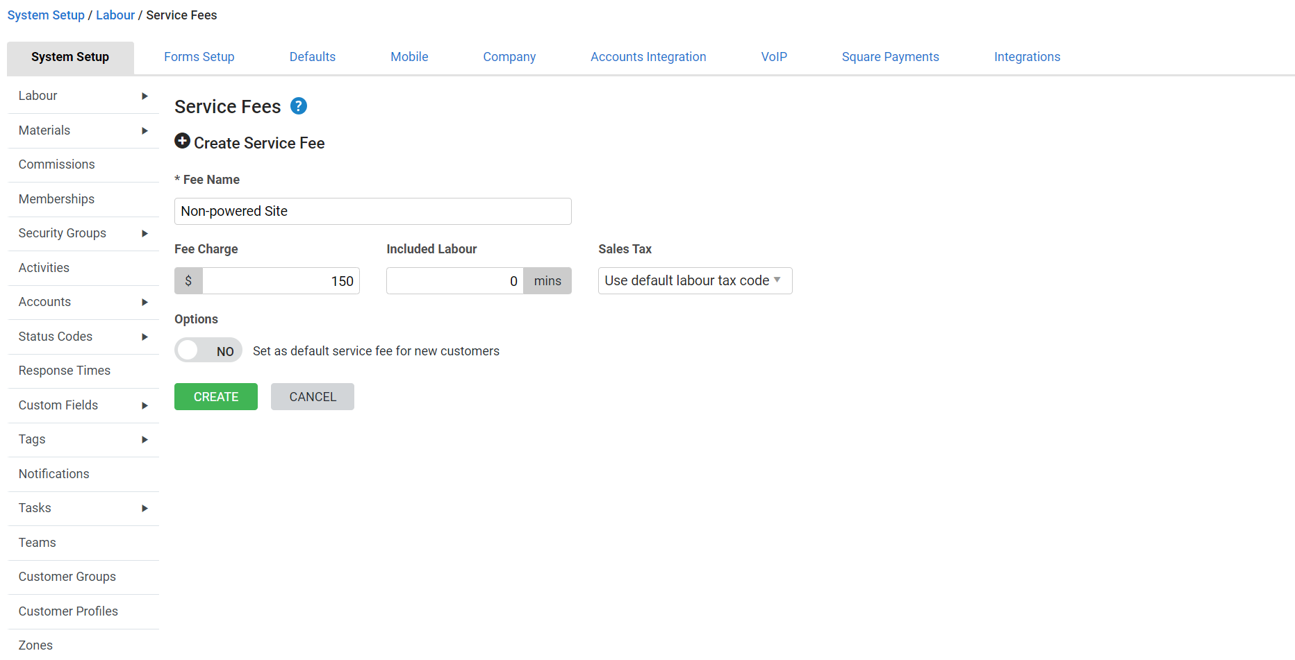 A screenshot of a service fee.